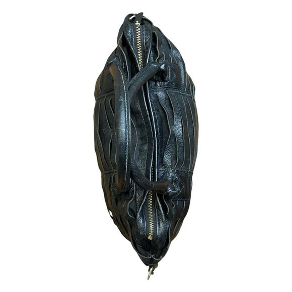 Charles Jourdan Black Leather Laser Cut Satchel Tote Handbag Purse - Picture 5 of 14